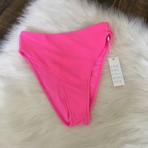 Frankie’s Bikinis Jenna Bright Pink Ribbed Bikini Bottoms Size XS